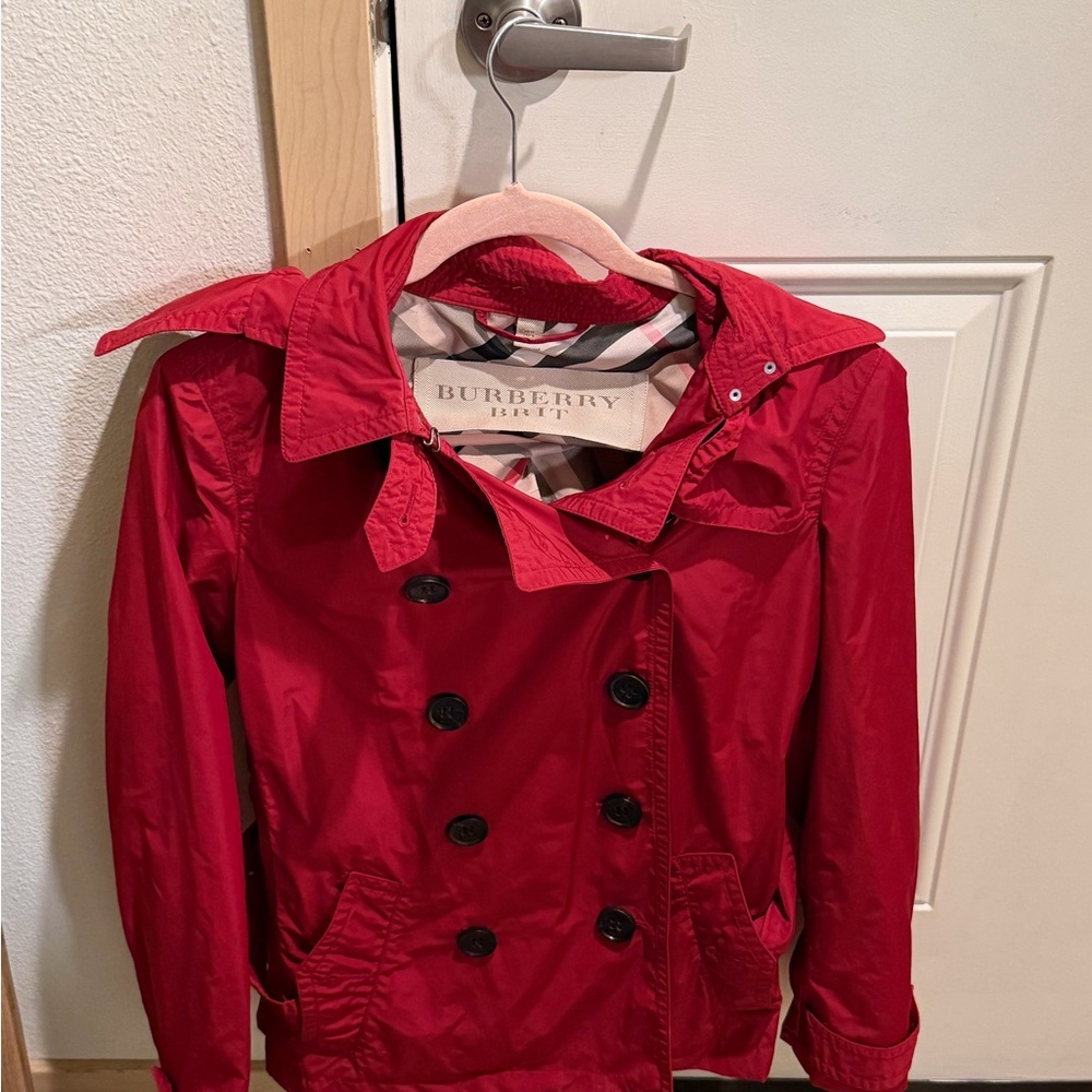 Burberry Red Double-Breasted Trench Jacket